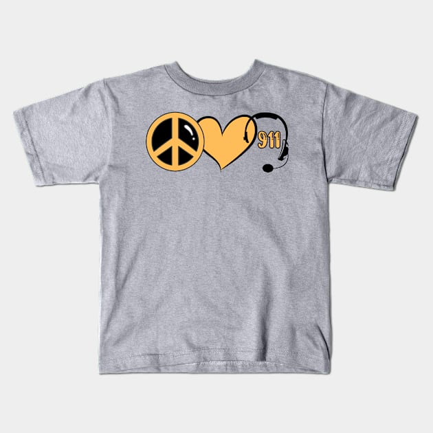 911 Dispatcher Peace Love Dispatch Kids T-Shirt by Shirts by Jamie